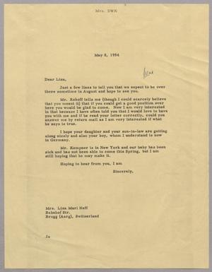 [Letter from Mrs. Daniel W. Kempner to Liza Neff, May 8, 1954]