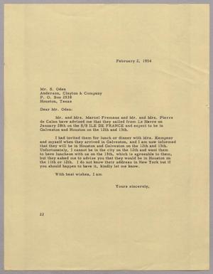 [Letter from Daniel W. Kempner to S. Oden, February 2, 1954]