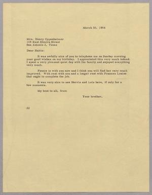 [Letter from D. W. Kempner to Mrs. Henry Oppenheimer, March 30, 1954]
