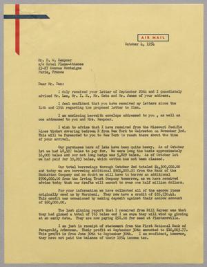 [Letter from A. H. Blackshear, Jr. to Daniel W. Kempner, October 4, 1954]