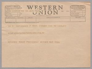 [Telegram to Kempner, September 7, 1954]