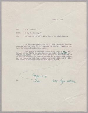 [Letter from A. H. Blackshear, Jr. to D. W. Kempner, July 30, 1954]