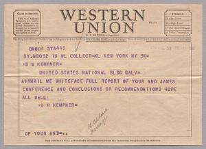 [Telegram from I. H. Kempner to D. W. Kempner July 30, 1954]