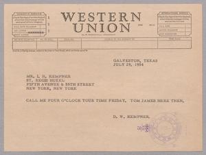 [Telegram from D. W. Kempner to I. H. Kempner, July 29, 1954]
