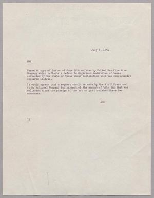 [Letter from IHK to DWK, July 8, 1954]