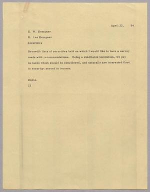 [Memorandums from D. W. Kempner to R. Lee Kempner, April 22, 1954]