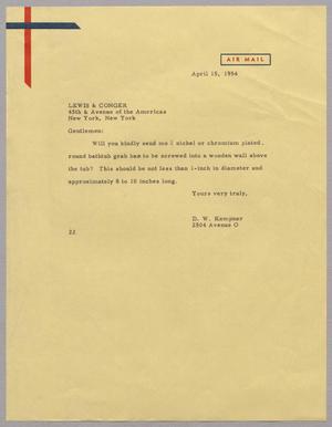 [Letter from D. W. Kempner to Lewis & Conger, April 15, 1954]