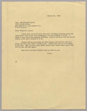 [Letter from D. W. Kempner to Mrs. MacDonald Lynch, March 30, 1954]