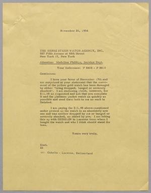[Letter from Daniel W. Kempner to the Henri Stern Watch Agency, Inc., November 20, 1954]