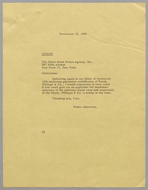 [Letter from D. W. Kempner to The Henri Stern Watch Agency, Inc., November 15, 1954]