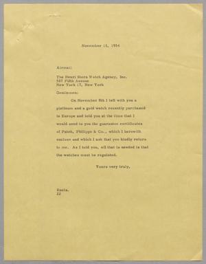 [Letter from Daniel W. Kempner to the Henri Stern Watch Agency, Inc., November 11, 1954]