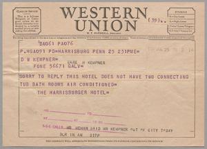 [Telegram from The Harrisburger Hotel to Daniel W. Kempner, July 25, 1954]