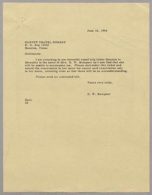 Primary view of object titled '[Letter from D. W. Kempner to Harvey Travel Bureau, June 10, 1954]'.