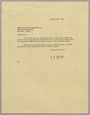 Primary view of object titled '[Letter from D. W. Kempner to The Houston Chronicle, March 29, 1954]'.