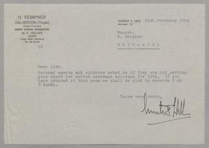 Primary view of object titled '[Letter from M. F. Heller to Messrs. H. Kempner, February 11, 1954]'.