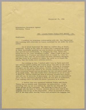 [Letter from D. W. Kempner to Seinsheimer Insurance Agency, November 15, 1954]