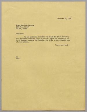[Letter from A. H. Blackshear, Jr. to Group Hospital Service, December 14, 1954]