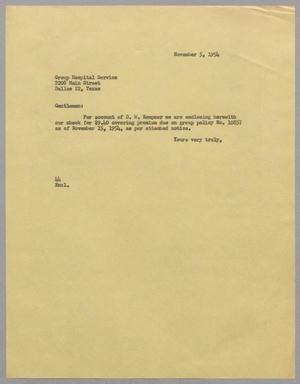 [Letter from A. H. Blackshear, Jr. to Group Hospital Service, November 5, 1954]
