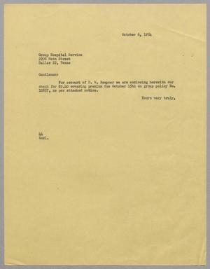 [Letter from A. H. Blackshear, Jr. to Group Hospital Service, October 6, 1954]
