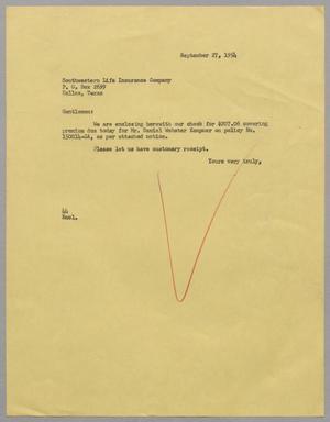 [Letter from A. H. Blackshear, Jr. to Southwestern Life Insurance Company, September 27, 1954]