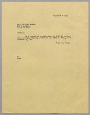 [Letter from  A. H. Blackshear, Jr. to Group Hospital Service, September 3, 1954]