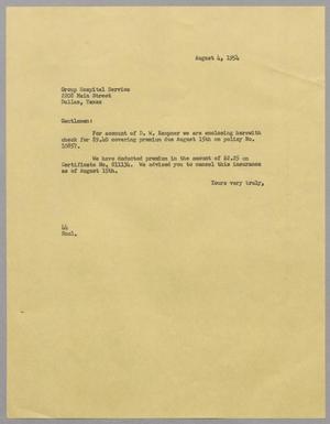 [Letter from A. H. Blackshear, Jr. to Group Hospital Service, August 4, 1954]