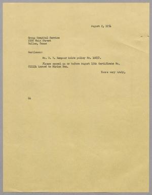 [Letter from A. H. Blackshear, Jr. to Group Hospital Service, August 2, 1954]