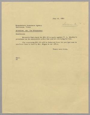 [Letter from D. W. Kempner to Seinsheimer Insurance Agency, July 10, 1953]