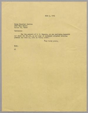 [Letter from Harris Leon Kempner to Group Hospital Service, June 4, 1954]