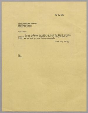 [Letter from A. H. Blackshear, Jr. to Group Hospital Service, May 5, 1954]