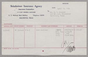 [Invoice for Insurance for D. W. Kempner, April 1954]