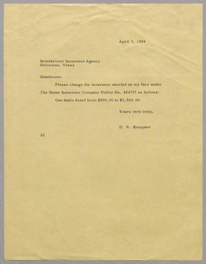 [Letter from D. W. Kempner to Seinsheimer Insurance Agency, July 07, 1953]