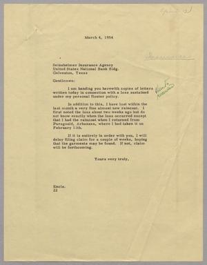 [Letter from D. W. Kempner to Seinsheimer Insurance Agency, March 4, 1954]