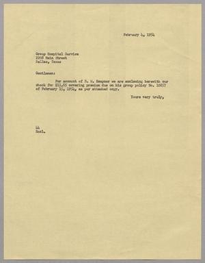 [Letter from A. H. Blackshear, Jr. to Group Hospital Service, February 4, 1954]