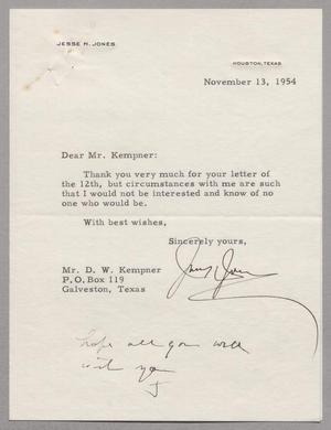 [Letter from Jesse H. Jones to D. W. Kempner, November 13, 1954]