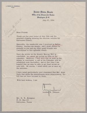 [Letter from Lyndon B. Johnson to Daniel W. Kempner, July 27, 1954]