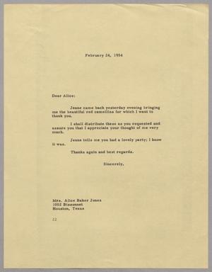 [Letter from D. W. Kempner to Alice Baker Jones, February 24, 1954]