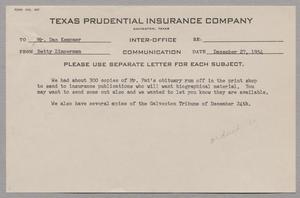 [Inter-Office Letter from Betty Zimmerman to Mr. Dan Kempner, December 27, 1954]