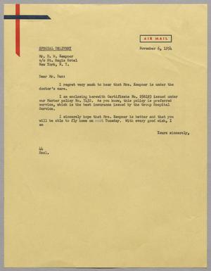 [Letter from A. H. Blackshear, Jr. to D. W. Kempner, November 06, 1954]