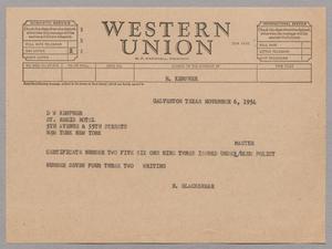 [Telegram from H. Blackshear to D. W. Kempner, November 6, 1954]