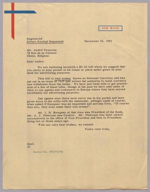 Primary view of object titled '[Letter from Daniel W. Kempner to Andre Francois, December 23, 1953]'.