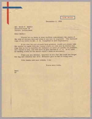 [Letter from Daniel W. Kempner to Mark F. Heller, December 3, 1952]