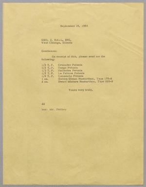 [Letter from D. W. Kempner to Geo. J. Ball, Inc., September 15, 1954]