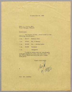 [Letter from Jeane Bertig Kempner to Geo. J. Ball, Inc., September 14, 1954]