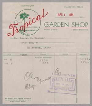 [Invoice for Charges from Tropical Garden Shop, April 1, 1954]