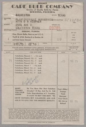 Primary view of object titled '[Invoice for Caladiums, March 12, 1954]'.