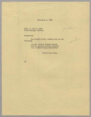 [Letter from D. W. Kempner to Geo. J. Ball, Inc., February 4, 1954]