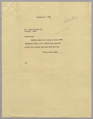 Primary view of object titled '[Letter from D. W. Kempner to W. Atlee Burpee Co., January 5, 1954]'.