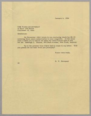 [Letter from D. W. Kempner to The Farm Quarterly, January 4, 1954]