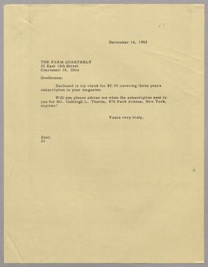 [Letter from D. W. Kempner to The Farm Quarterly, December 14, 1953]